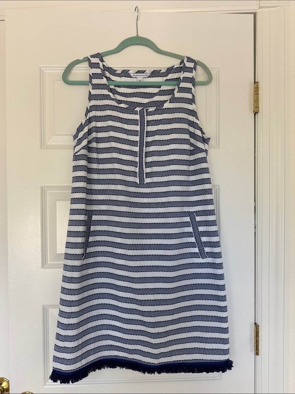 Southern Tide Navy and White Striped Sleeveless Shift Dress